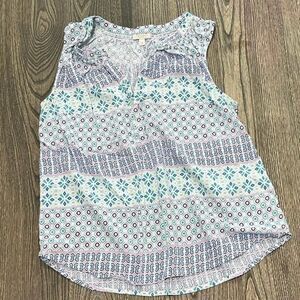 Talbots Womens Sleeveless Tank Top V-Neck Geometric Multicolor Size Petite MP